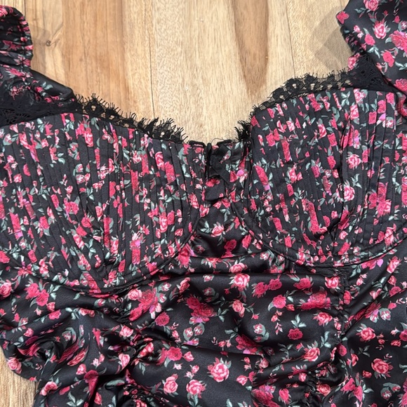 For Love and Lemons Floral Print Puff Sleeve Bustier Mini Dress Size Large - Picture 8 of 14